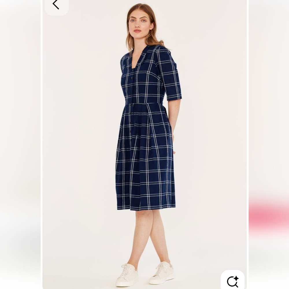 Emily and Fin Tilly dress in navy plaid